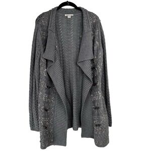 Coldwater Creek Open Waterfall Cardigan Size Large Gray Wool Blend Longline